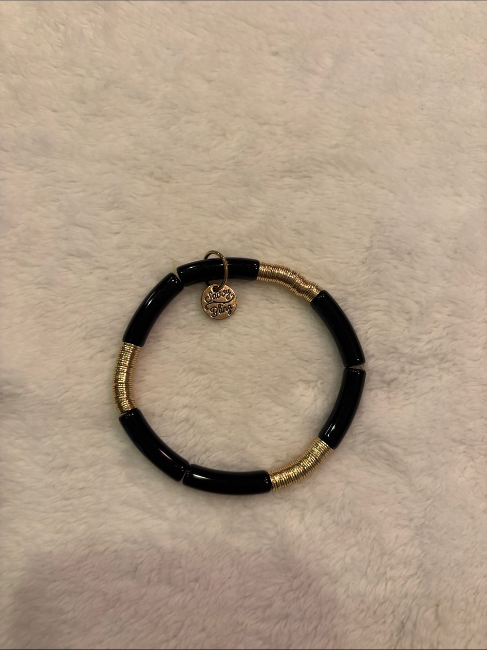 Savory Bling Black and Gold Stretch Bracelet